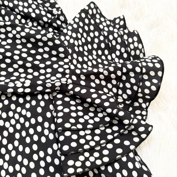 Women Allover Print Shirred Cuff Top in Black and White Size Extra Large - Picture 5 of 6